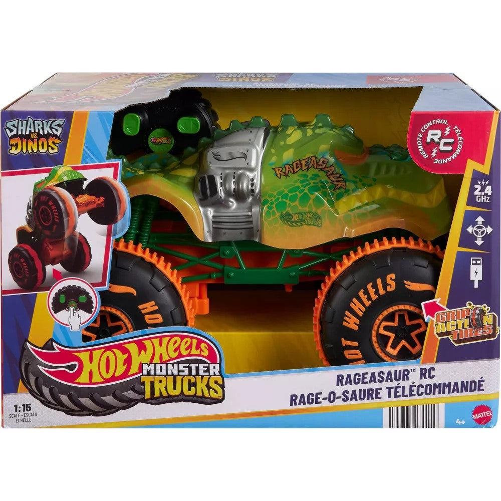 Hot Wheels - Monster Trucks RC Rageasaur Battery-Powered RC Toy Truck 1:15 Scale - Mattel