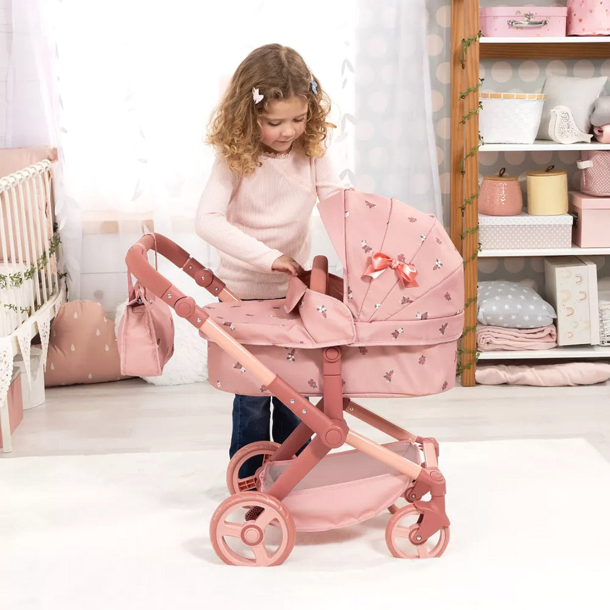 Bayer - 2-in-1 Convertible Xeo Doll Pram Rose Flower