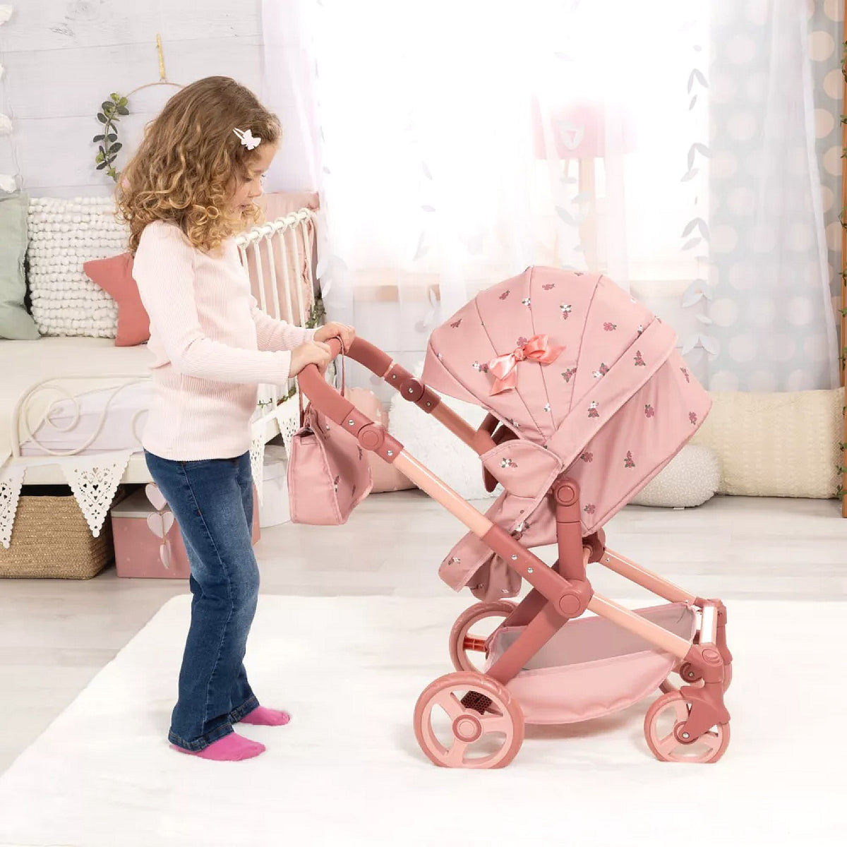 Bayer - 2-in-1 Convertible Xeo Doll Pram Rose Flower