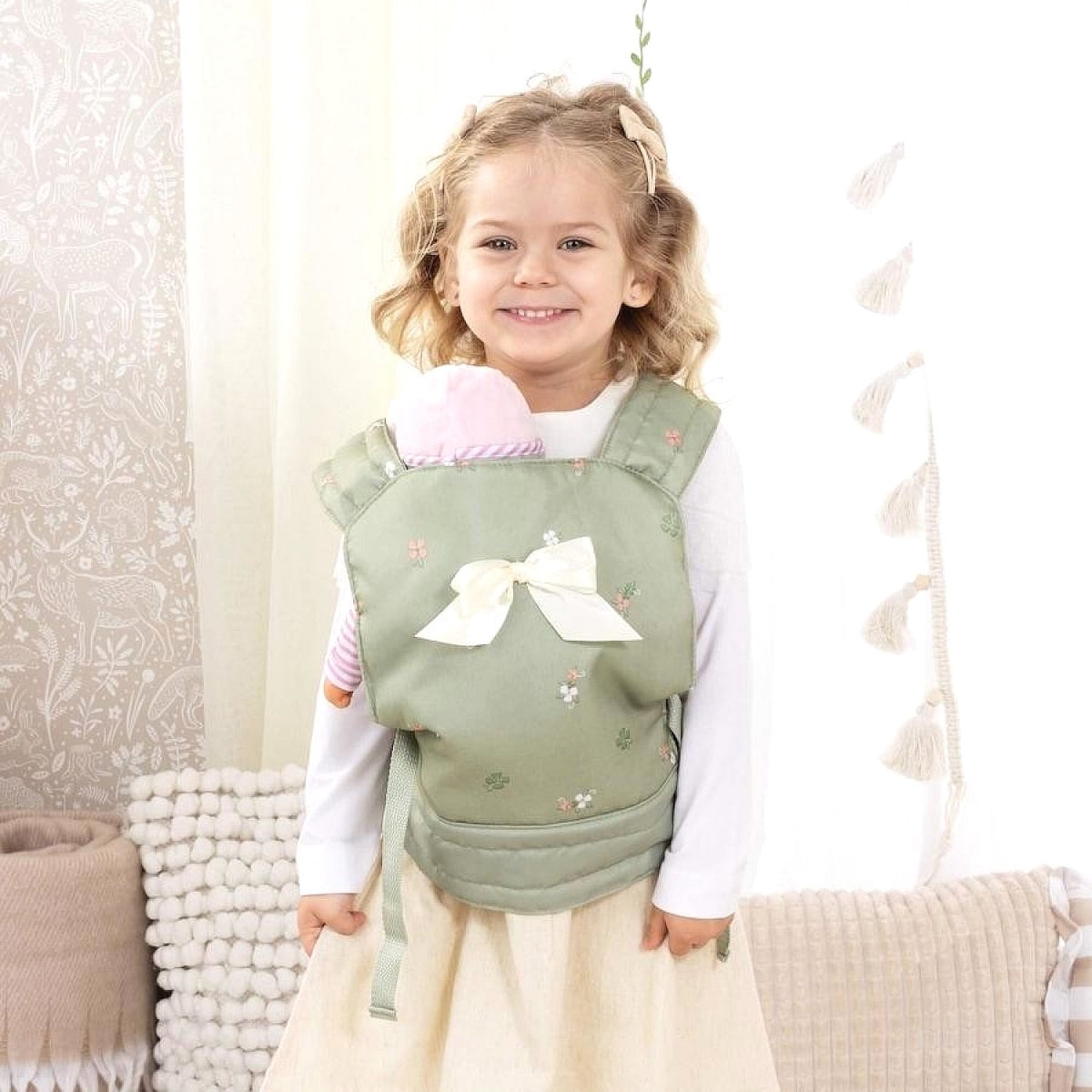 Bayer - Doll Carrier Soft Sage Green with Flowers