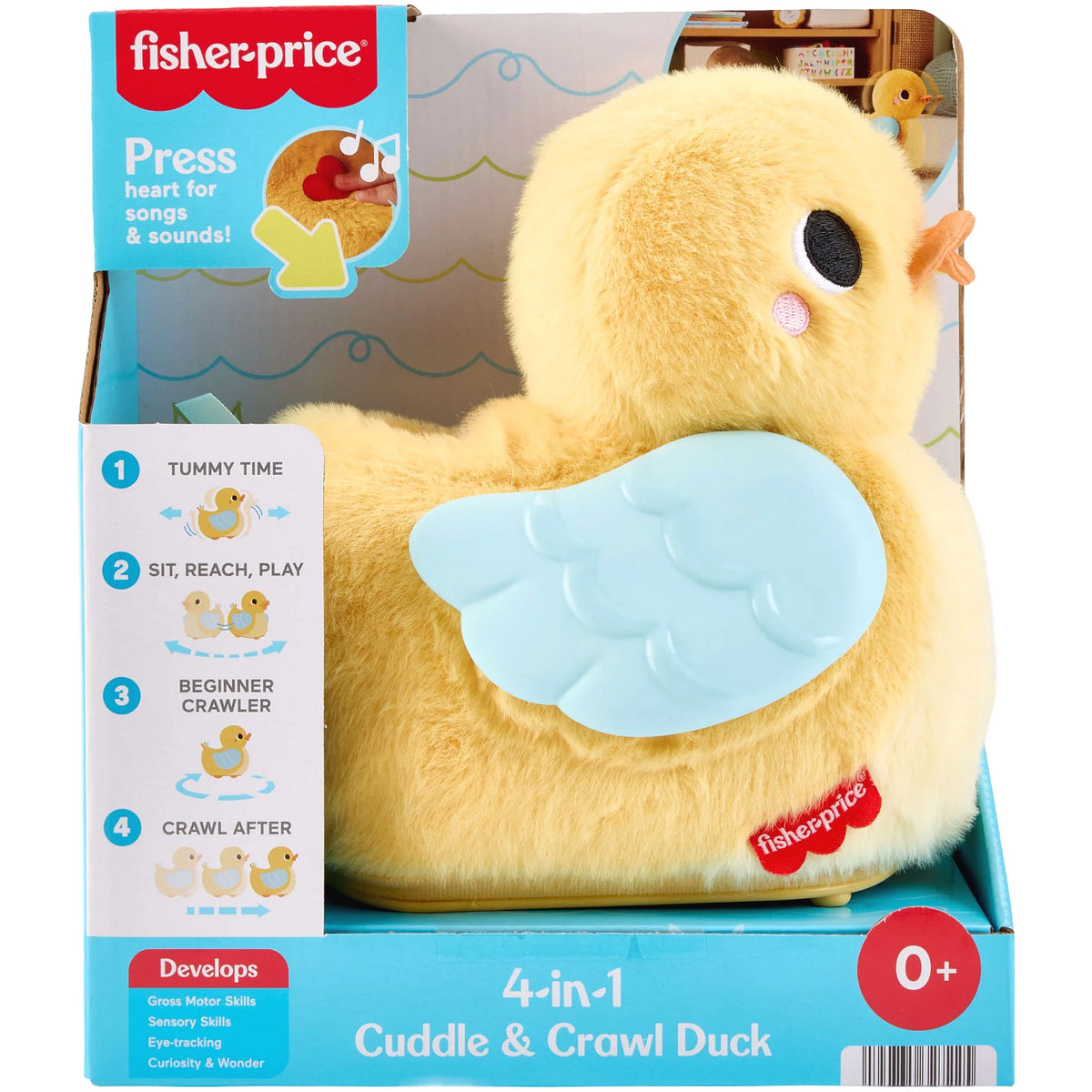 Fisher-Price - 4-In-1 Cuddle & Crawl Duck Baby Musical Tummy Time Plush Toy - Mattel