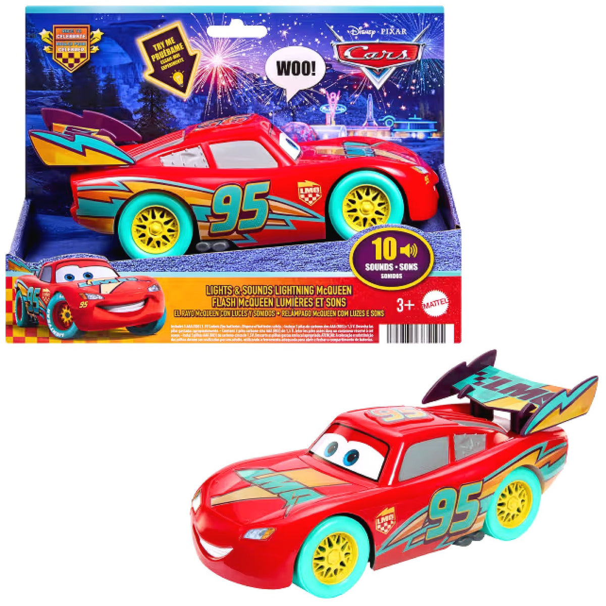 Disney - Pixar Cars Race To Celebrate Lights & Sounds Lightning Mcqueen Toy Vehicle - Mattel