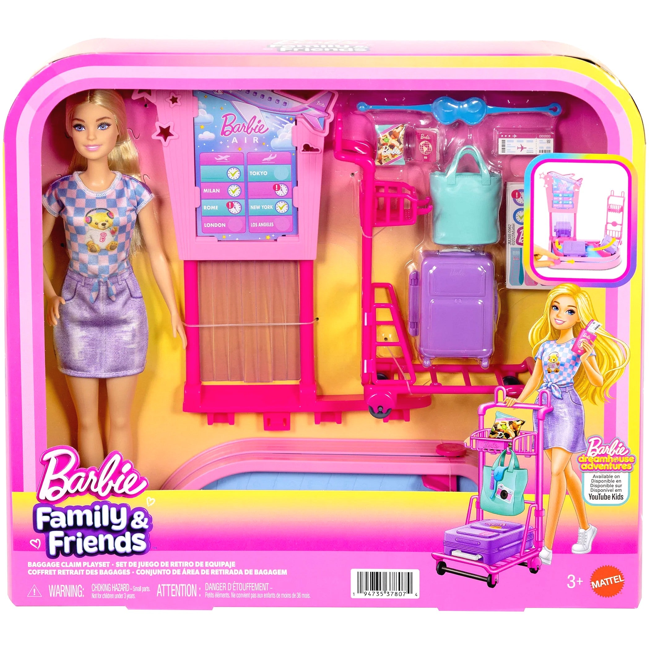 Barbie - Family & Friends Baggage Claim Playset - Mattel