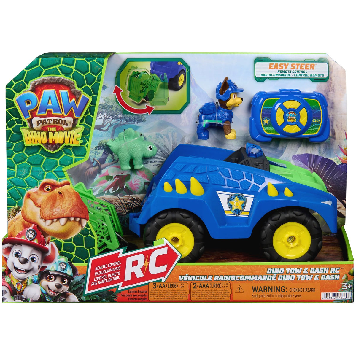 Paw Patrol - The Dino Movie Dino Tow & Dash RC Easy-to-Steer Remote Control Car with Chase - Spin Master