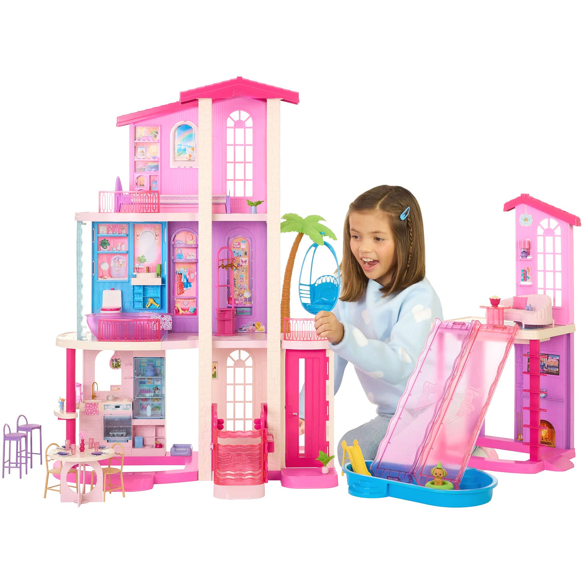 Barbie - Dream Land DreamHouse Dollhouse 2026 2 Pools 2 Slides 2 Houses Elevator with 3 Levels & 65+ Pieces Including Furniture & Accessories - Mattel