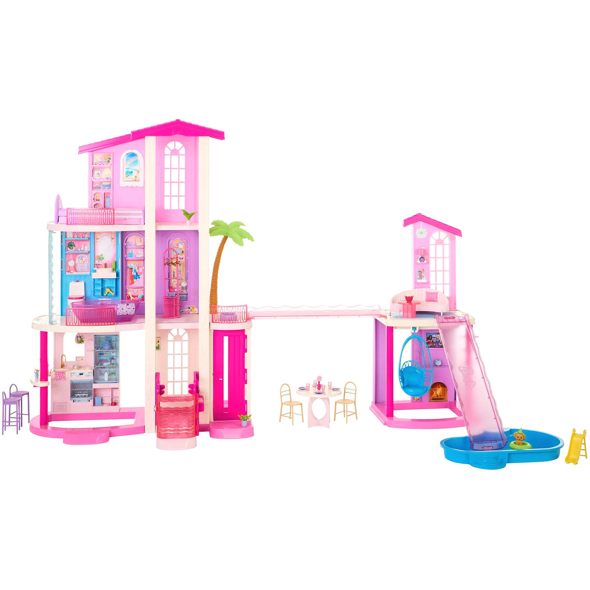 Barbie - Dream Land DreamHouse Dollhouse 2026 2 Pools 2 Slides 2 Houses Elevator with 3 Levels & 65+ Pieces Including Furniture & Accessories - Mattel