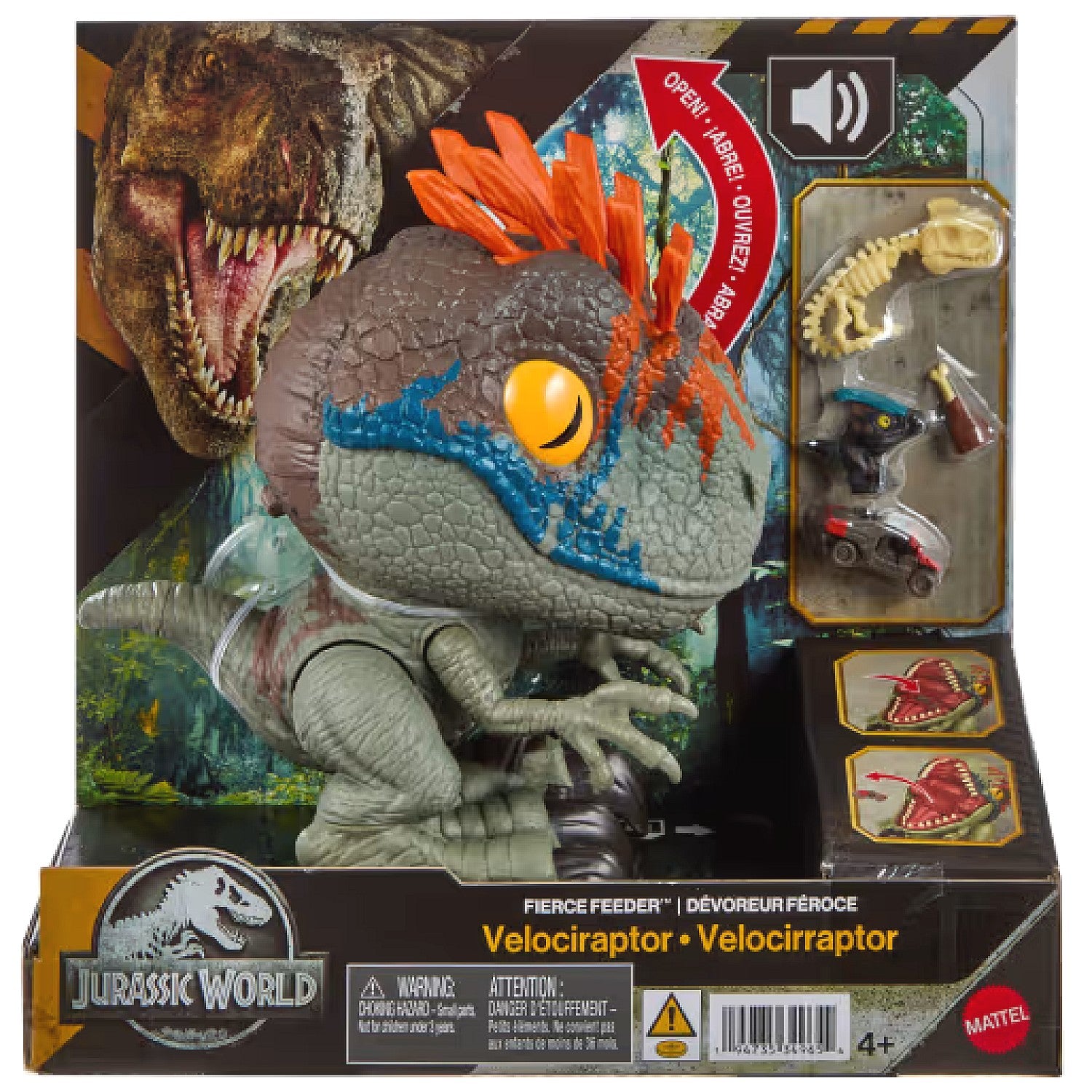 Jurassic World - Fierce Feeder Velociraptor Dinosaur with Swallow and Spit Interactive Feature - Mattel - Mattel