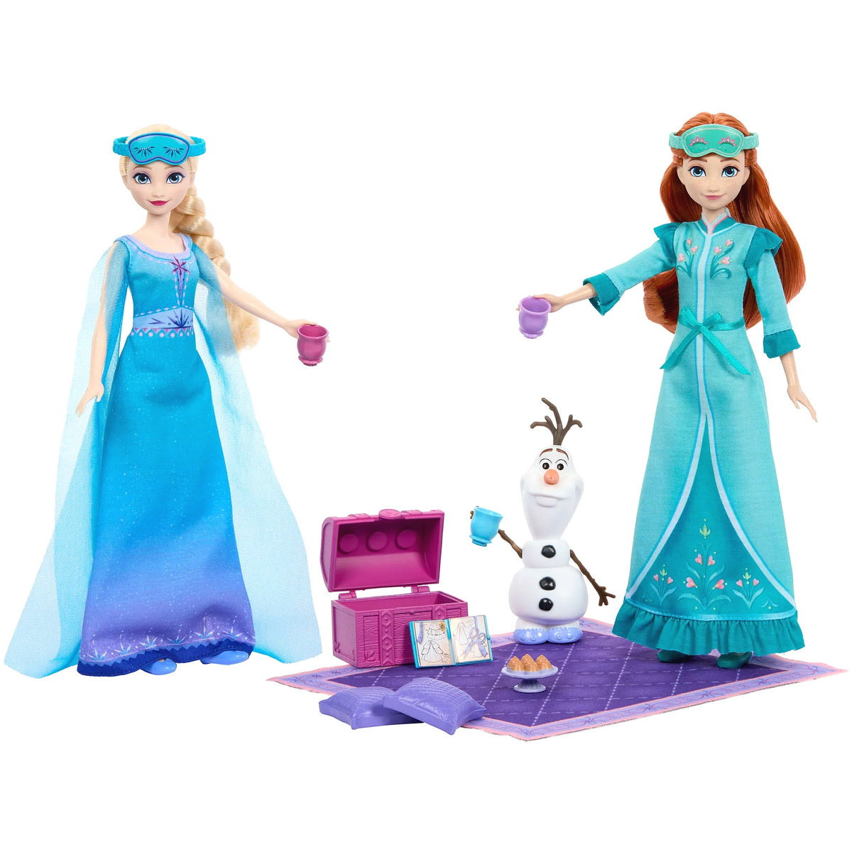 Disney - Frozen Slumber Sister Set with Anna & Elsa Fashion Dolls Olaf & 14 Accessories - Mattel