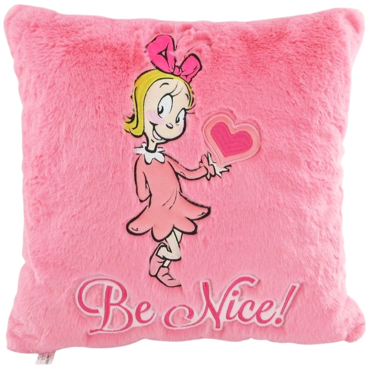 Cotton Candy - Xmas Dr. Seuss Cindy Lou Be Nice Pink Plush Cushion - Christmas