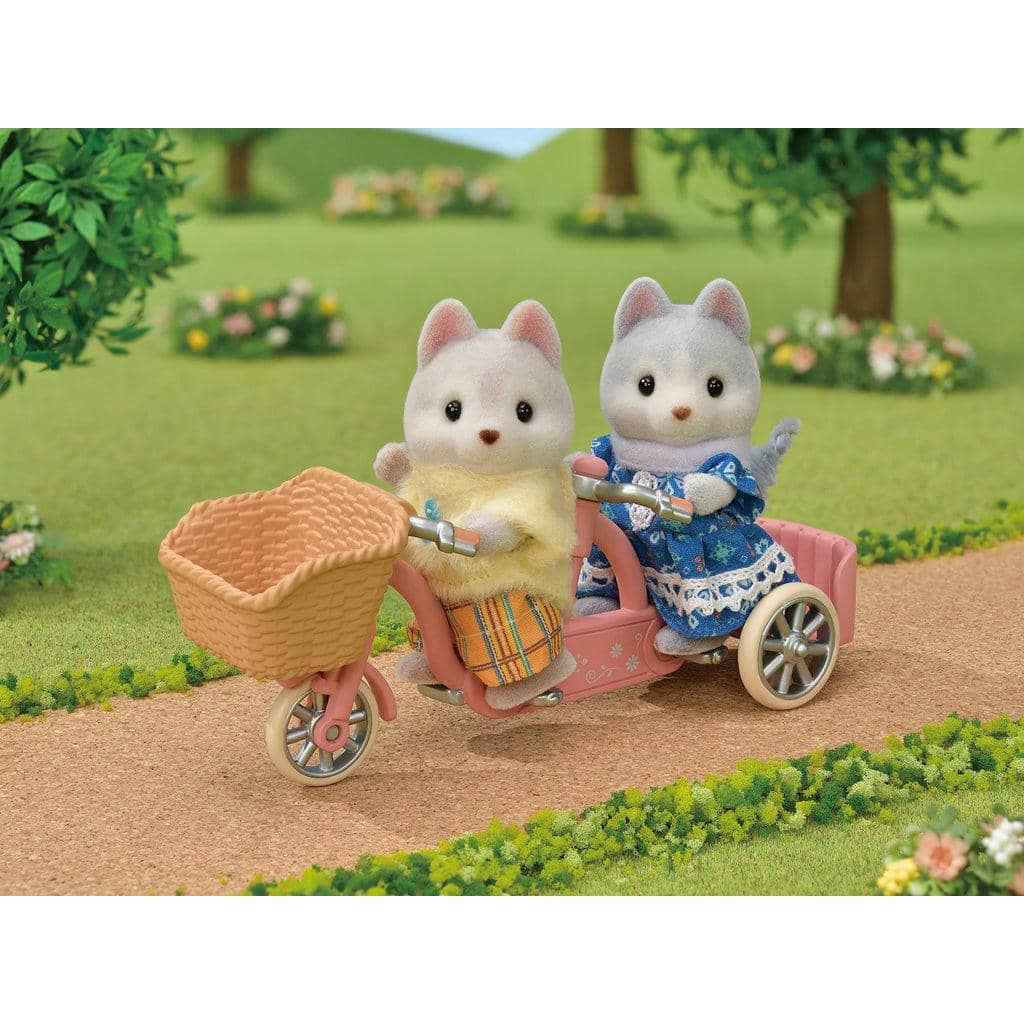 Sylvanian Families - Tandem Cycling Playset Husky Sister & Brother Animal Doll Playset