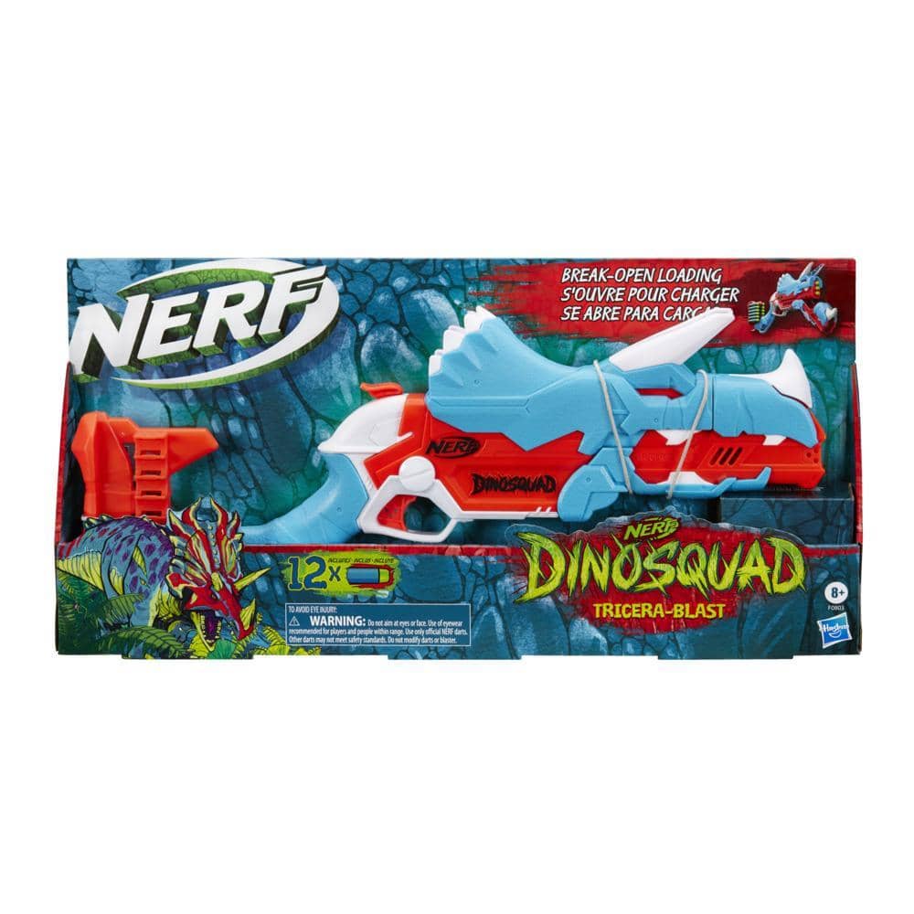Nerf - Dinosquad Tricera-blast Blaster Break-open 3-dart Loading 12 Nerf Darts Dart Storage Triceratops Dinosaur Design