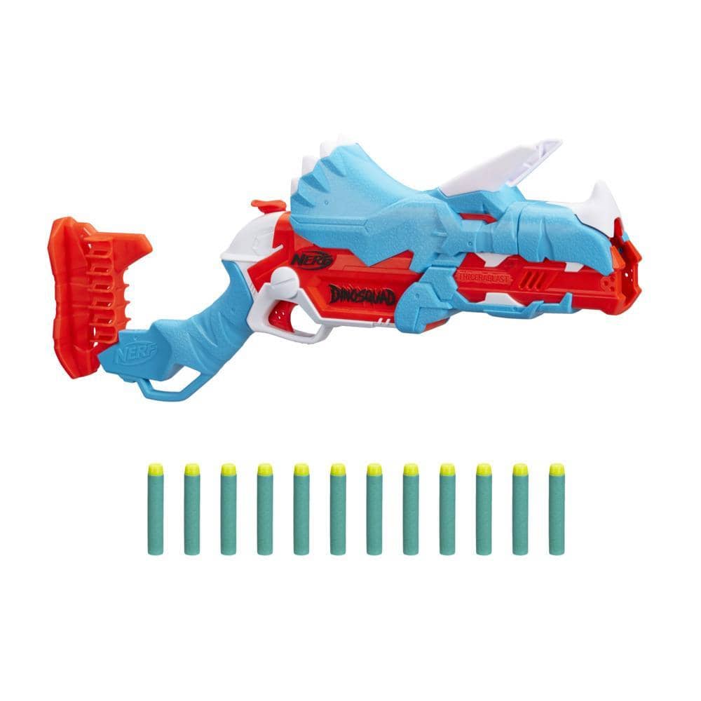 Nerf - Dinosquad Tricera-blast Blaster Break-open 3-dart Loading 12 Nerf Darts Dart Storage Triceratops Dinosaur Design