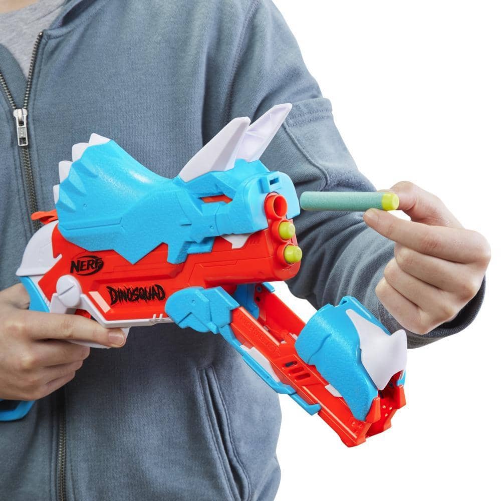 Nerf - Dinosquad Tricera-blast Blaster Break-open 3-dart Loading 12 Nerf Darts Dart Storage Triceratops Dinosaur Design