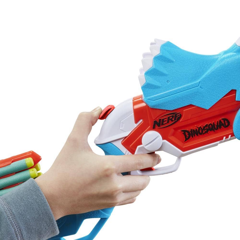 Nerf - Dinosquad Tricera-blast Blaster Break-open 3-dart Loading 12 Nerf Darts Dart Storage Triceratops Dinosaur Design