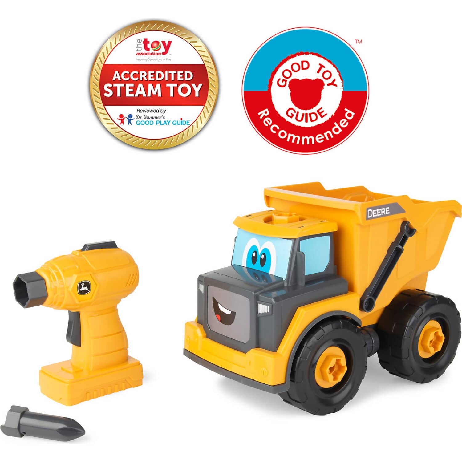John Deere - Kids - Build A Buddy Yellow Dump Truck 2-in-1 Toy With Toy Drill - Tomy