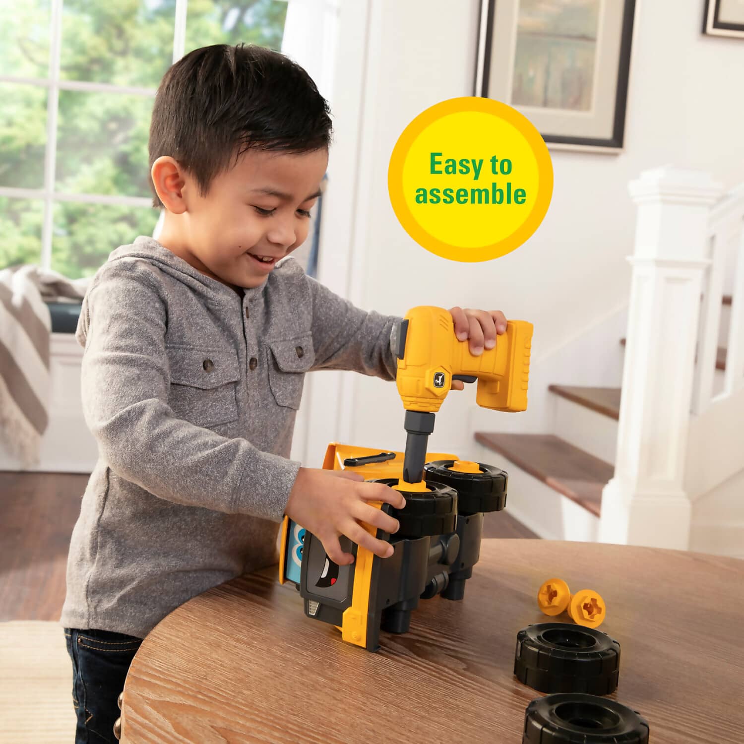 John Deere - Kids - Build A Buddy Yellow Dump Truck 2-in-1 Toy With Toy Drill - Tomy
