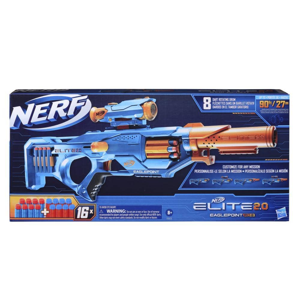 Nerf - Elite 2.0 Eaglepoint Rd-8 Blaster - 8-dart Drum Detachable Scope And Barrel 16 Nerf Darts Bolt Action Hasbro