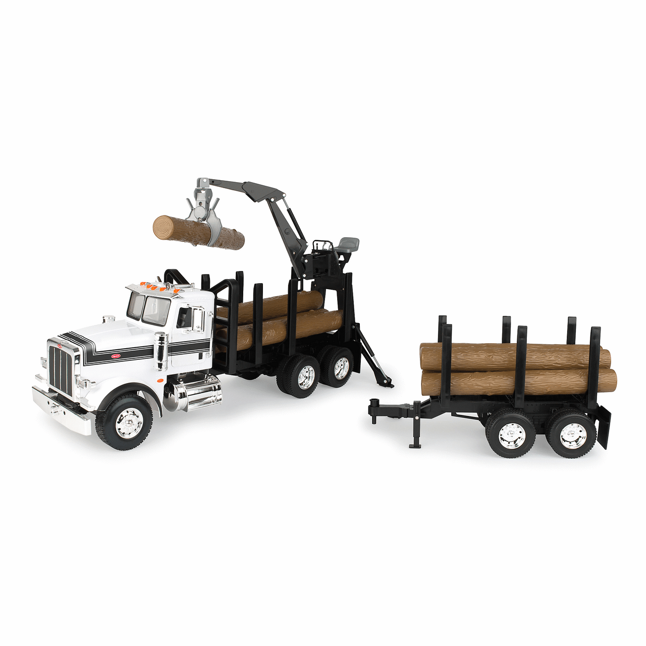 TOMY - Big Farm Peterbilt 1:16 Scale Model 367 Logging Truck With Puppy Trailer And Logs