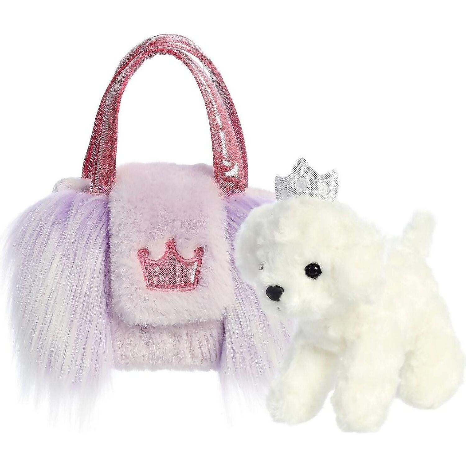 Cotton Candy - Fancy Pals Bichon Frise Puppy In Purple Fuzzy Bag