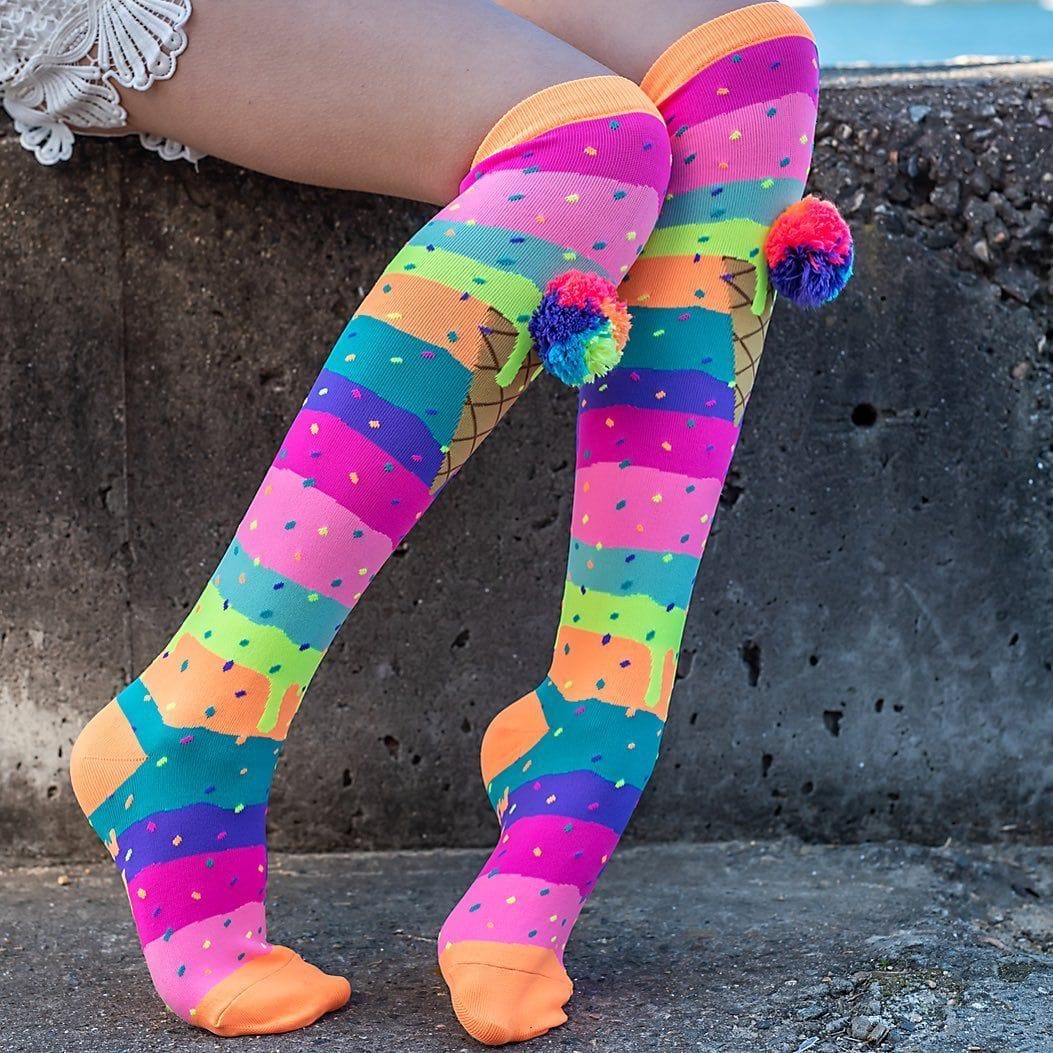 Madmia - Icecream With Rainbow Pompom Socks (one Size Fits Most) Muicecream