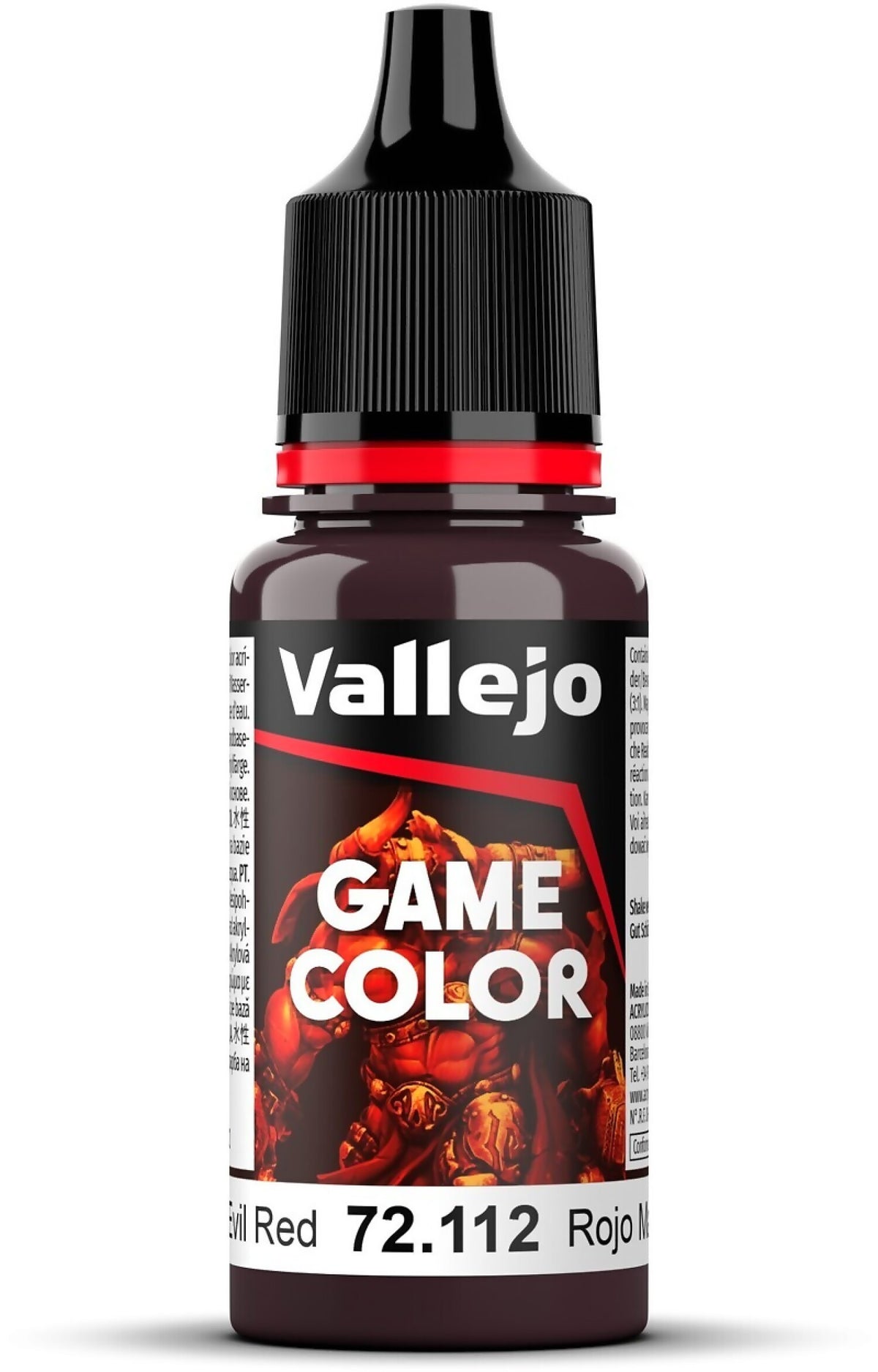 VALLEJO GAME COLOUR 72112 EVIL RED 18ML ACRYLIC PAINT - NEW FORMULATION