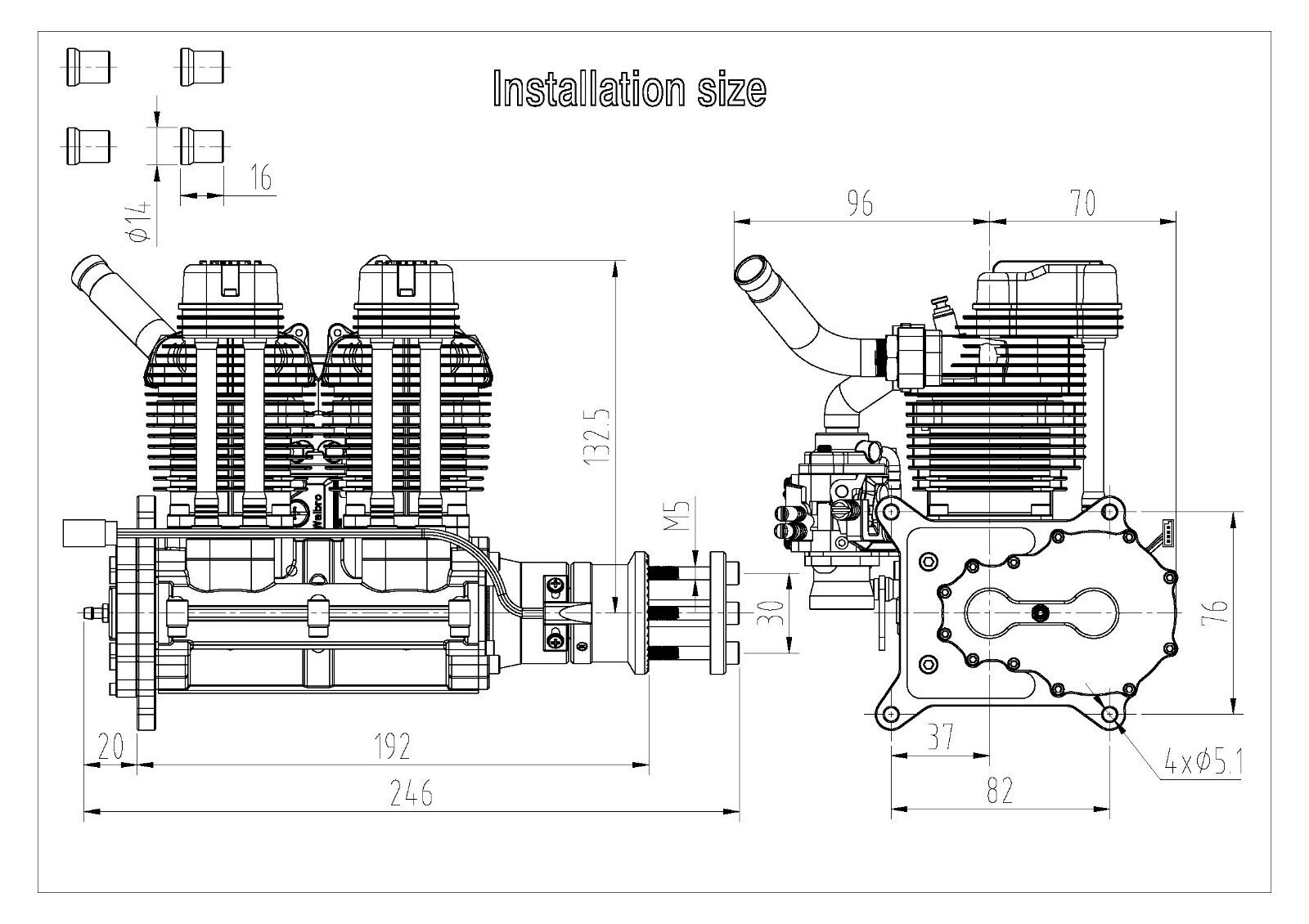 NGH - GF60I2 INLINE TWIN CYLINDER 60CC 4-STROKE GAS ENGINE W/EXHAUST STAC
