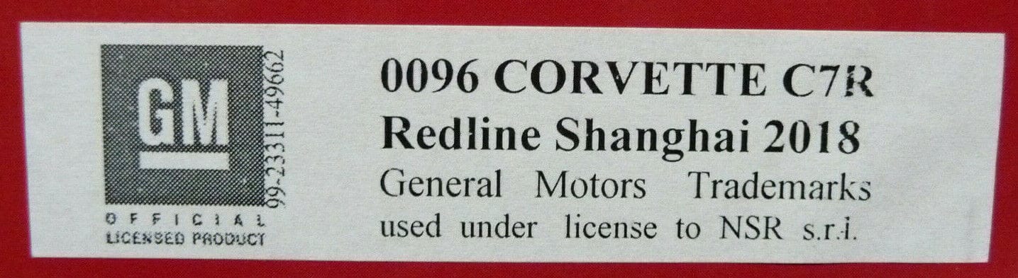 NSR - 1:32 0096AW CORVETTE C7R REDLINE SHANGHAI 2018 NO.64 SLOT CAR ALSO SUITS SCALEXTRIC/CARRERA