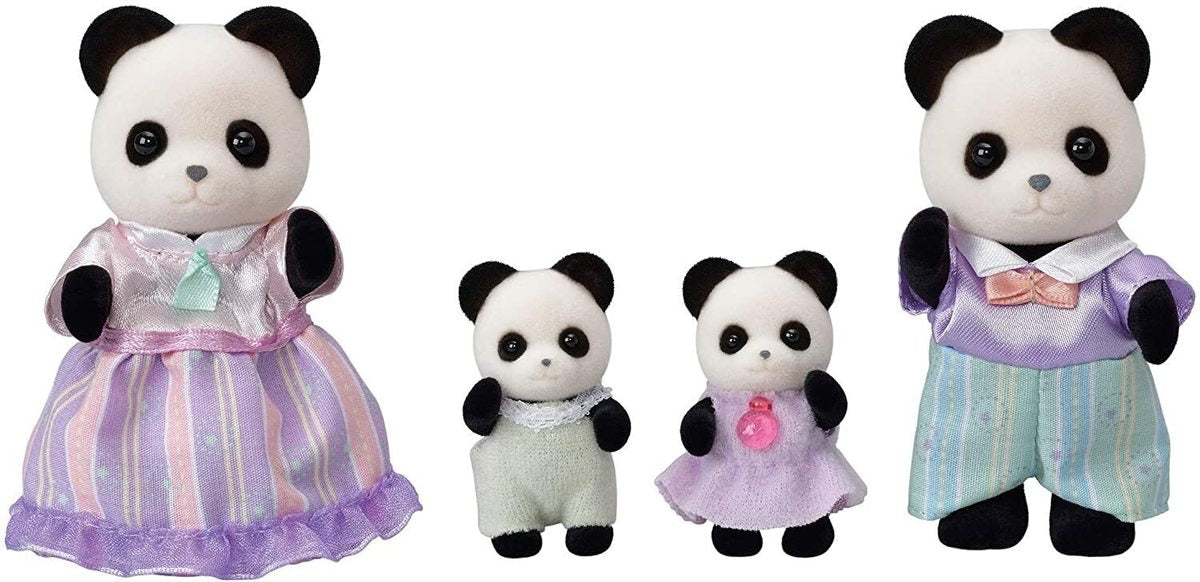 Sylvanian Families - Pookie Panda Family - 4-Piece Posable Collectible Figure Playset With Removable Clothing Playset