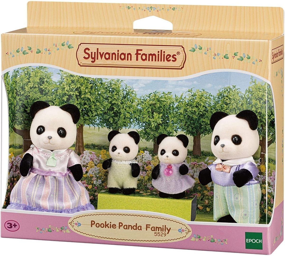 Sylvanian Families - Pookie Panda Family - 4-Piece Posable Collectible Figure Playset With Removable Clothing Playset