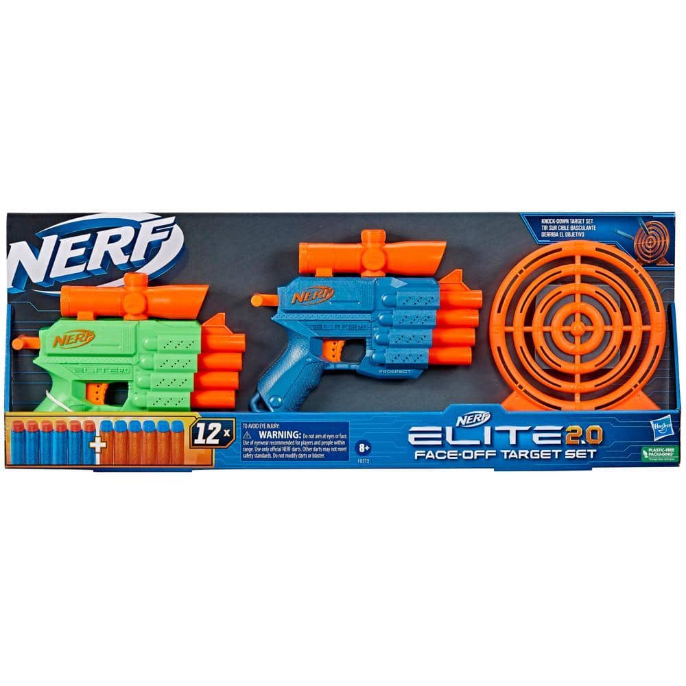 Nerf - Elite 2.0 Face Off Target Set Includes 2 Toy Foam Dart Blasters & Target & 12 Nerf Elite Darts